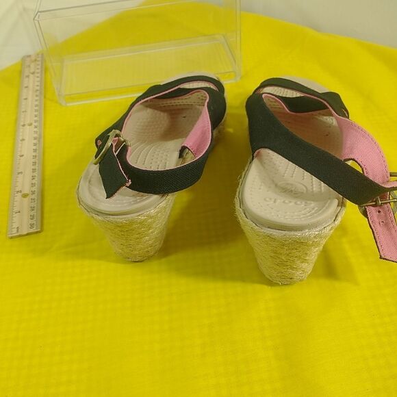CROCS A-Leigh Black Slingback Espadrille Platform Wedge Sandals Women’s SZ 7. - Picture 6 of 11